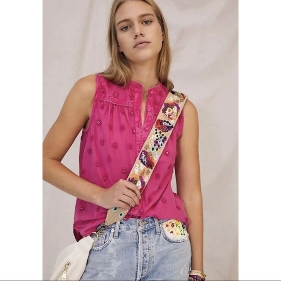 Pilcro and the Letterpress Womens Sz XS Pink Crochet Dot Button Down Tank Top - Picture 1 of 11
